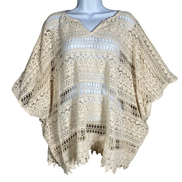 Cabi Capri Top #5026 Ecru Crochet Swim Cover Beach Resort Summer Vacation - Picture 4 of 14